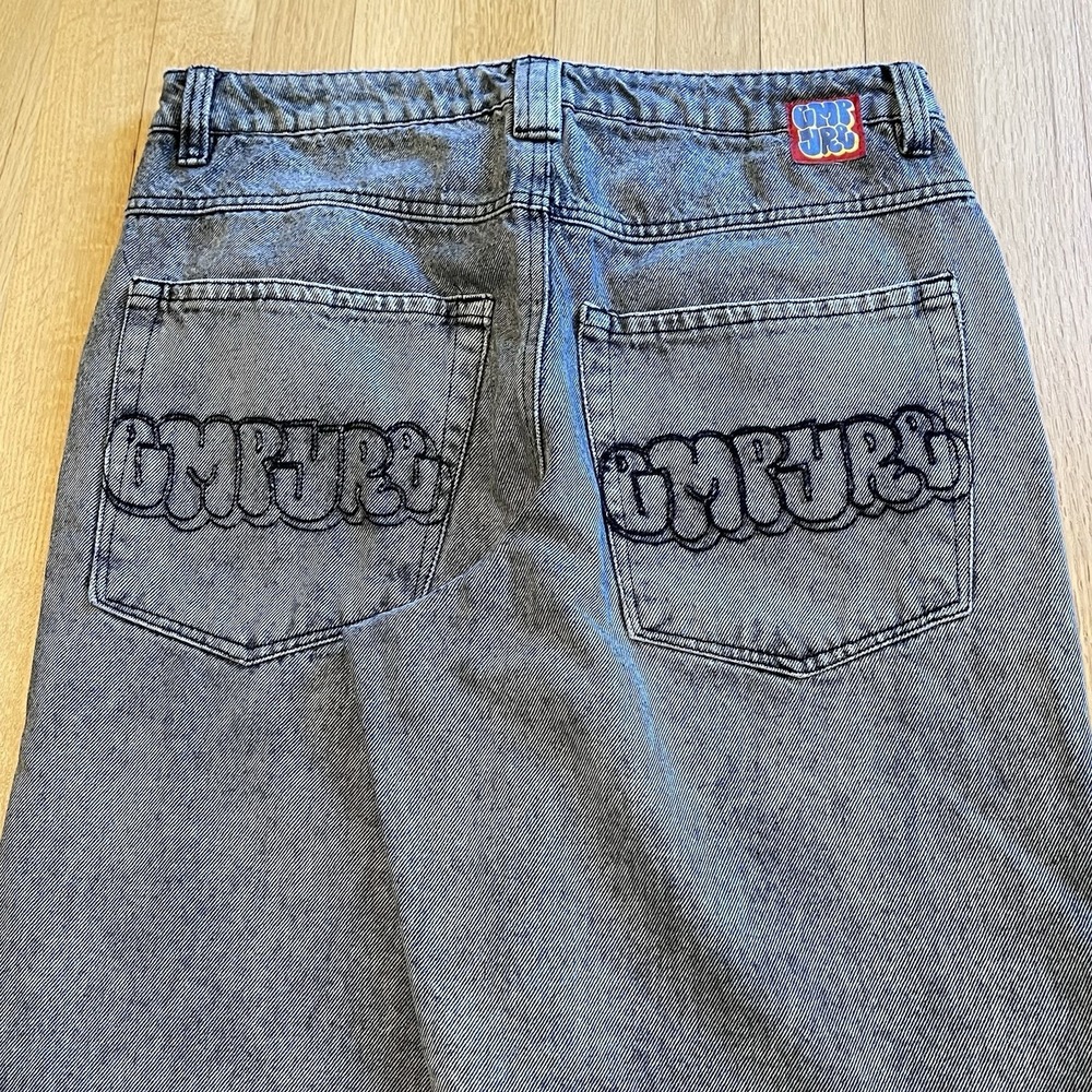 Empyre Loose Fit Acid Wash Grey Jeans Mens Size 30 Baggy Skater Y2K Embroidered